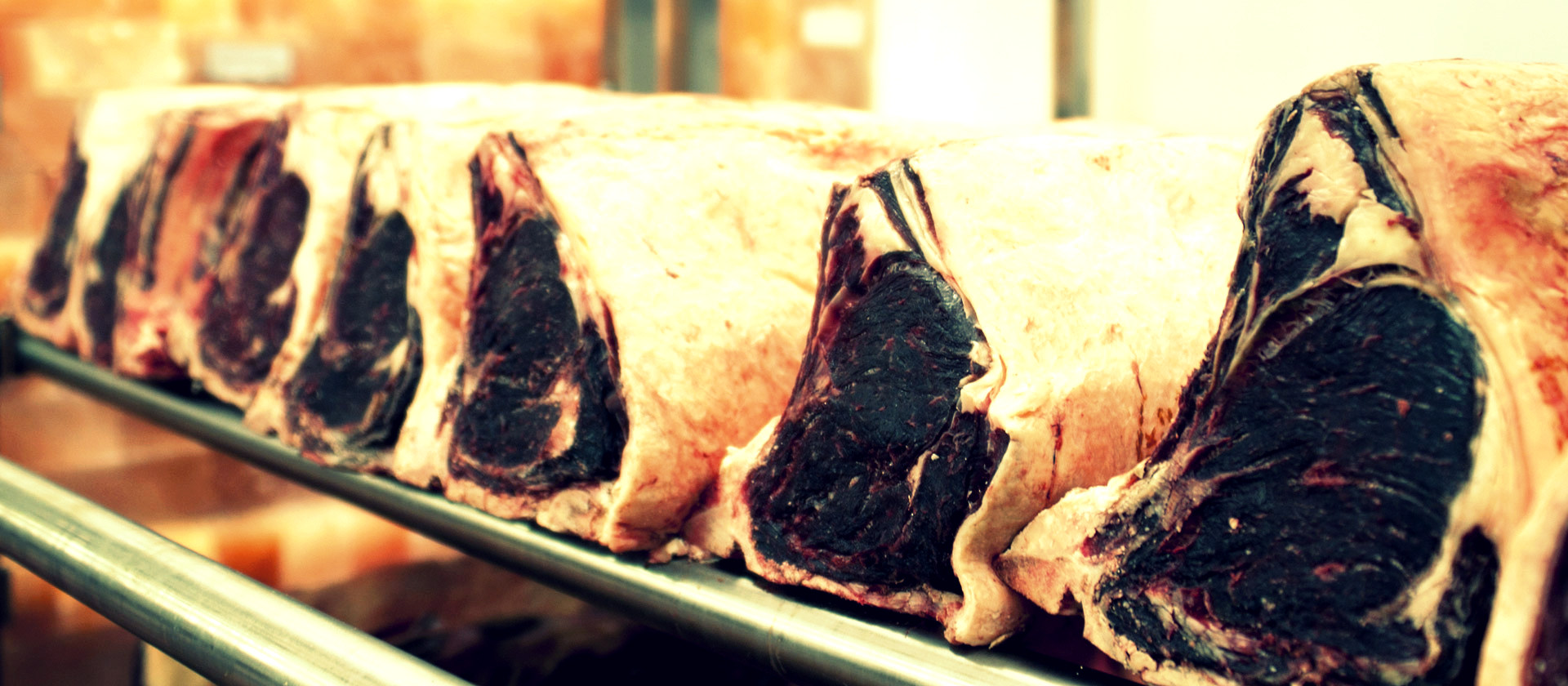 Dry-aged Shorthorn beef in Himalayan salt chamber